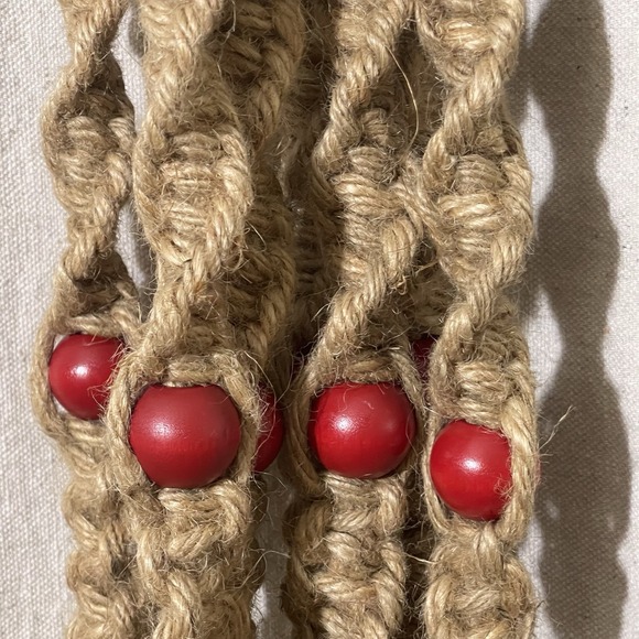 Vintage Macrame Jute Plant Hanger Large Planter Basket 75" BOHO Wood Bead 70s - Picture 5 of 11